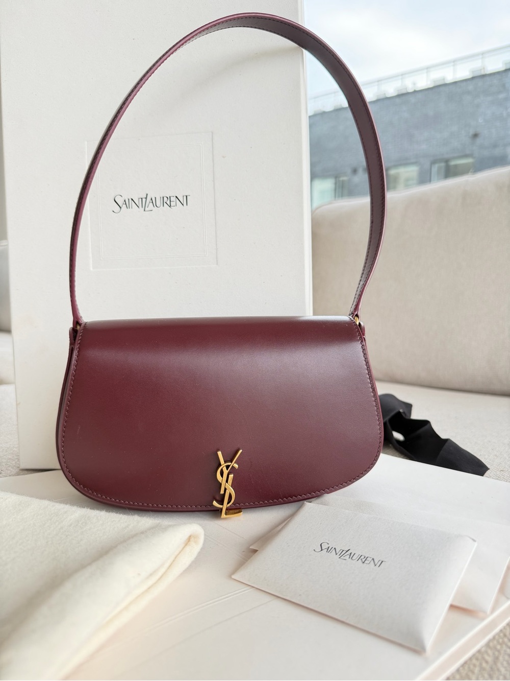 Saint Laurent Wine Leather MINI VOLTAIRE Shoulder Bag with Gold YSL Hardware - Picture 3 of 6